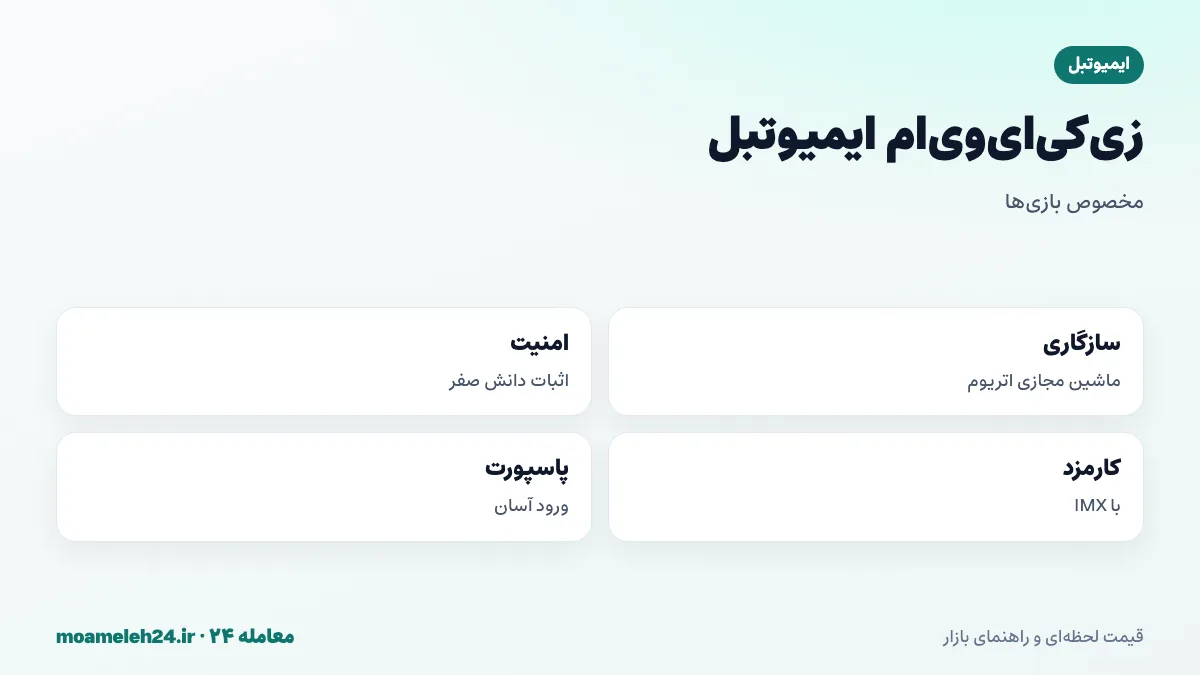 اینفوگرافیک ایمیوتبل زی کی ای وی ام؛ سازگار با ماشین مجازی اتریوم، اثبات دانش صفر، مخصوص بازی ها، کارمزد با IMX و ابزارهای پاسپورت