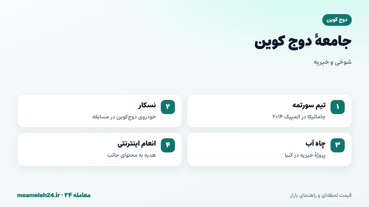 اینفوگرافیک جامعه دوج کوین؛ حمایت از تیم سورتمه جامائیکا، خودروی نسکار، پروژه های خیریه و فرهنگ انعام اینترنتی