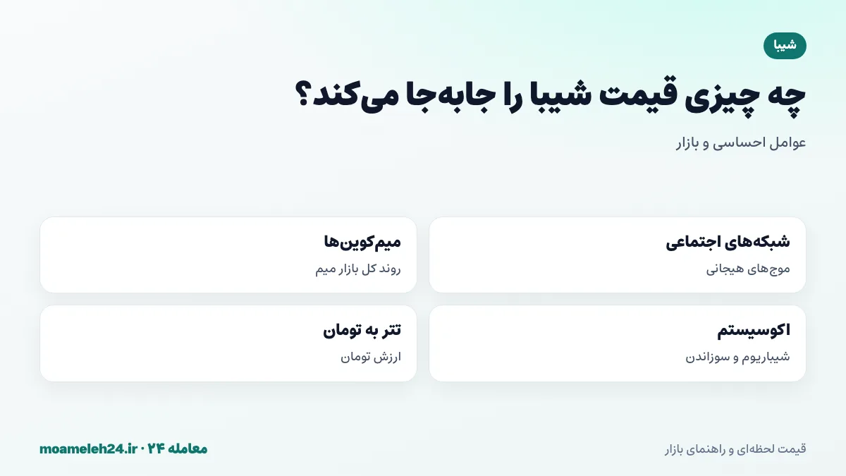 اینفوگرافیک عوامل موثر بر قیمت شیبا؛ هیجان شبکه های اجتماعی، روند میم کوین ها، شیباریوم و سوزاندن و قیمت تتر به تومان