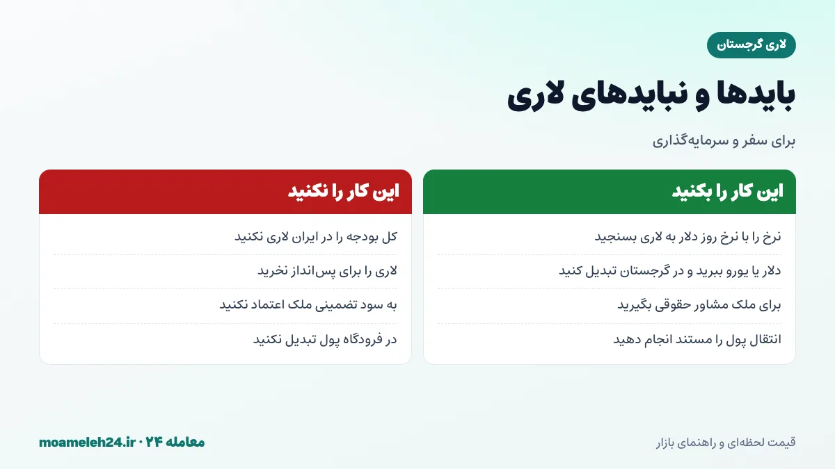 اینفوگرافیک بایدها و نبایدهای خرید لاری گرجستان برای سفر و سرمایه گذاری