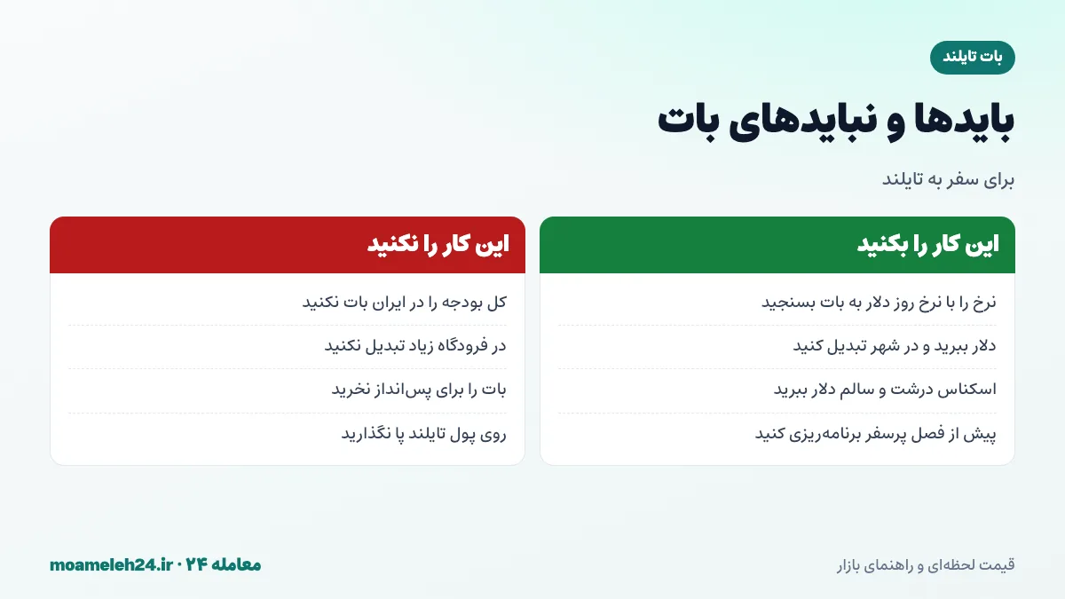 اینفوگرافیک بایدها و نبایدهای خرید بات تایلند برای سفر