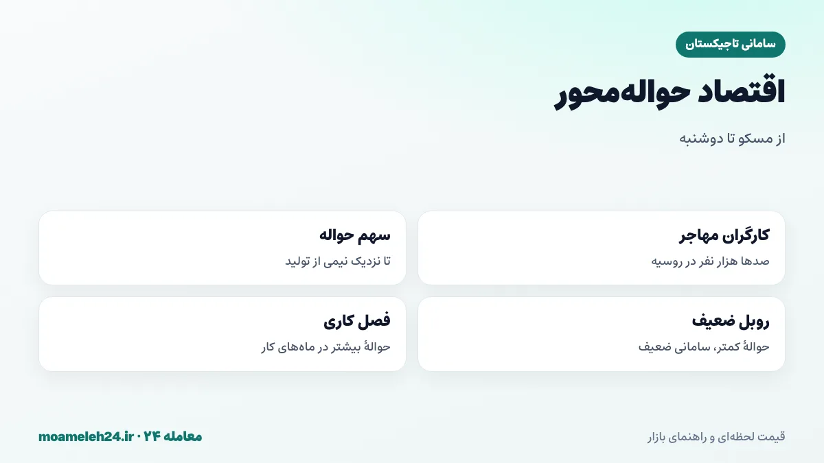 اینفوگرافیک وابستگی اقتصاد تاجیکستان به حواله کارگران مهاجر در روسیه و اثر روبل بر سامانی