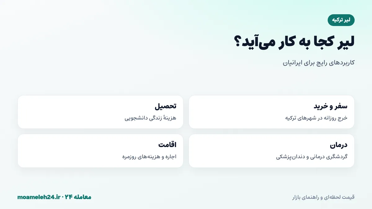اینفوگرافیک کاربردهای لیر ترکیه برای ایرانیان؛ سفر، تحصیل، درمان و اقامت و اجاره